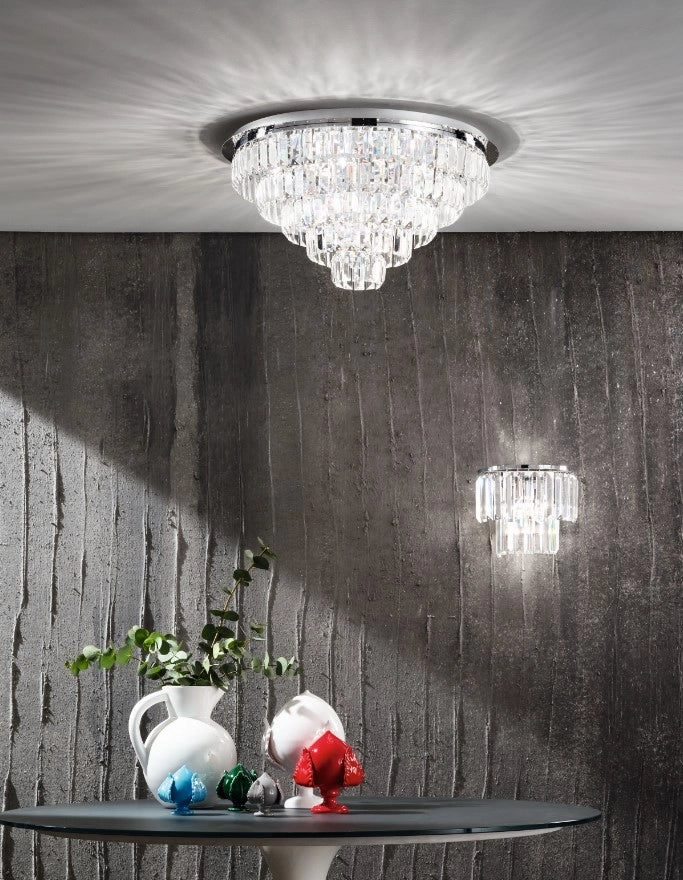 PLAFONIERA CASTLE 12 LUCI ATTACCO G9 MEDIA SILVER D.60CM
