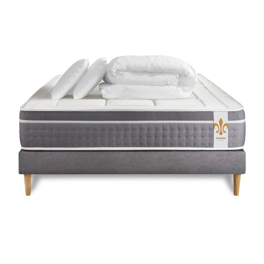 Pacchetto letto completo - Materasso 160x200cm + Box spring con doghe (kit) + 2 cuscini + Piumino - Trente