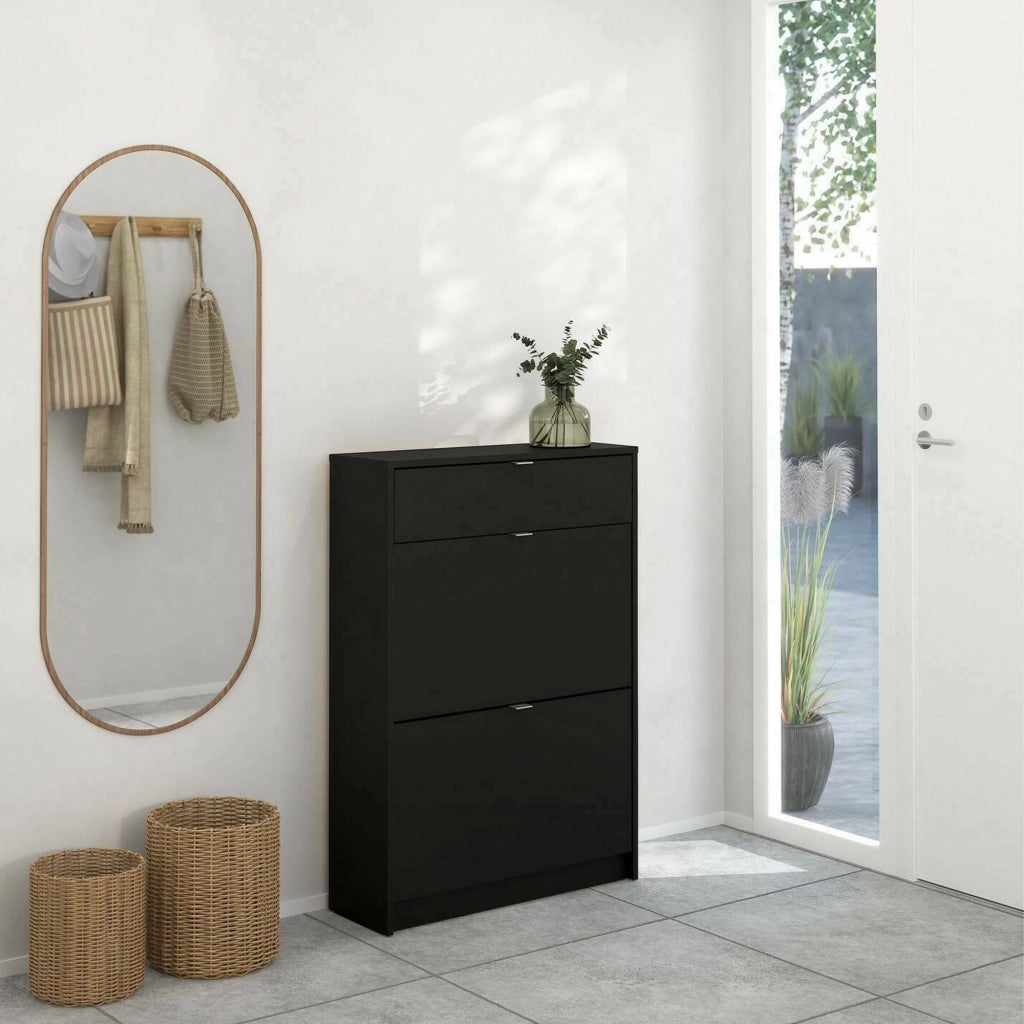 Scarpiera Theophile, Mobile portascarpe, Armadio da ingresso multiuso, Mobiletto per calzature, 70x24 h101 cm, Nero