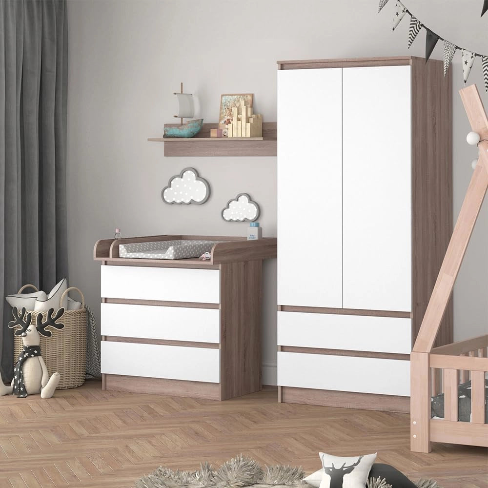 Fasciatoio Emma, Sonoma/Bianco, 80 x 87 cm, convertibile in comò senza fasciatoio