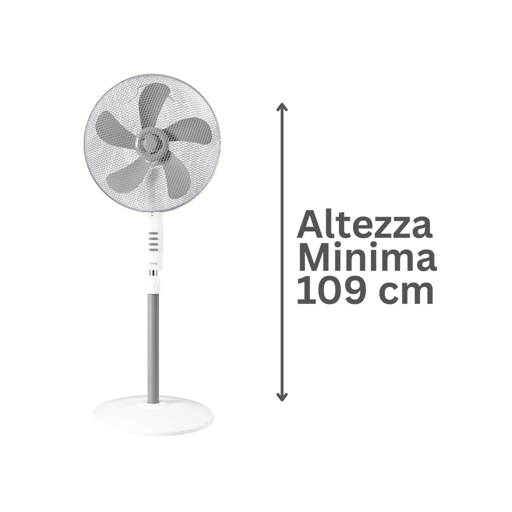 Bimar INB-VP433R Ventilatore a Piantana 40 cm con Base Tonda e 55W, 5 Pale ad Alta Efficienza, 3 Velocità, Oscillazione 90°, Altezza Regolabile 139cm