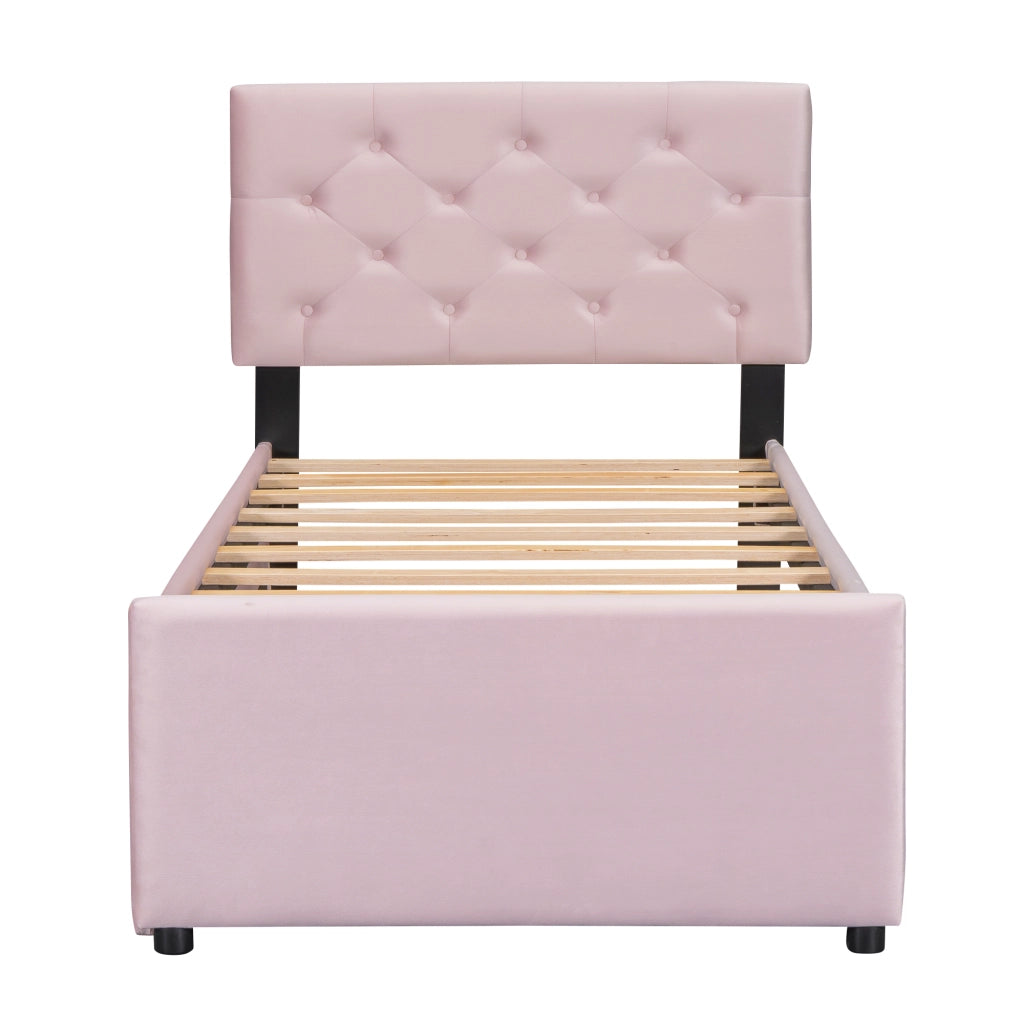 Letto imbottito rosa 90x200 cm con rete a doghe e letto estraibile