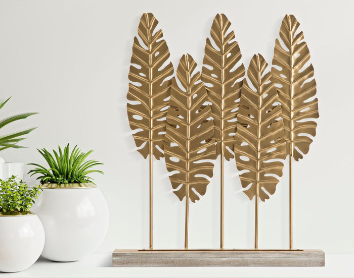 Scultura Long Leaf 47x10x57,5 cm in Ferro e MDF Oro