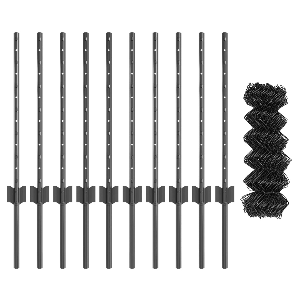 Recinzione a Maglie con 10 Pali U Grigia 0.6x10 m Acciaio