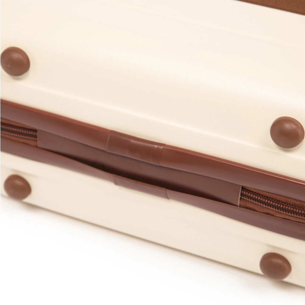 Carrello pieghevole set da viaggio rigido in abs con 4 ruote girevoli e trolley cosmetico beige 35,5 × 20,5 × 55 cm