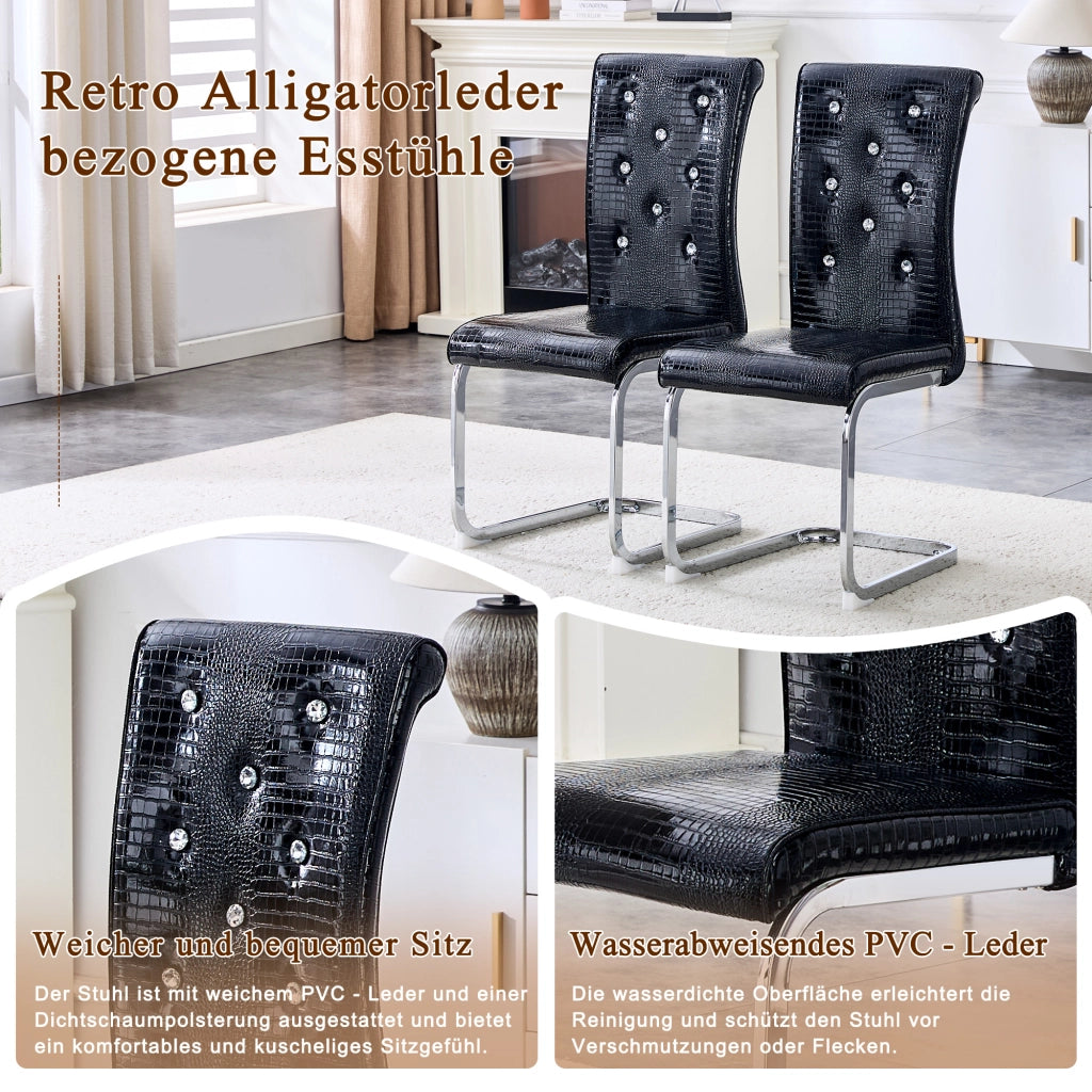 SEDIA DA PRANZO 75,5x46,5x44 cm nera in PVC con struttura cromata Set da 2 pezzi