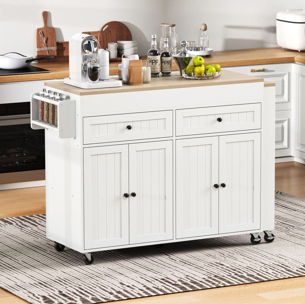 Isola cucina 180.5x45x92.2 cm estraibile con ruote in MDF bianco naturale