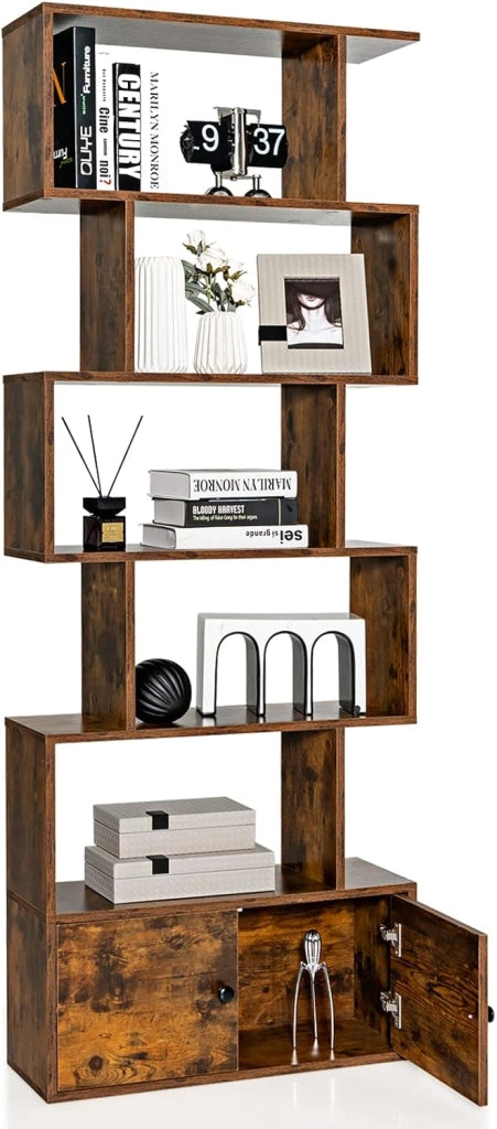 Libreria in Legno, Scaffale Multifunzionale con 5 Ripiani, per Ufficio ,Casa, Ripiano a Forma di S, 70 x 23 x 183 cm (Caffè)