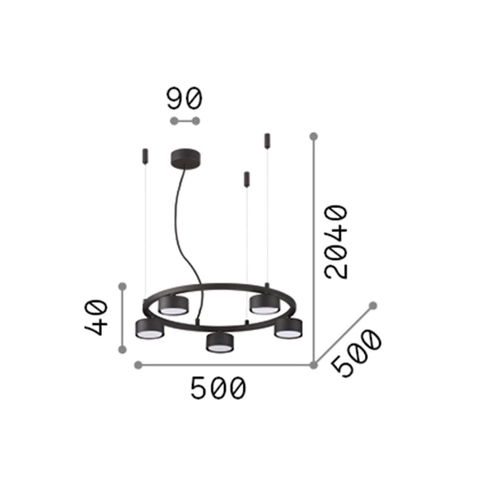Sospensione Industrial-Minimal Minor Metallo Nero 5 Luci Gx53 9W 3000K