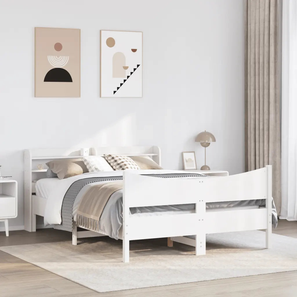 vidaXL Giroletto con Testiera Bianco 140x190 cm in Legno Massello Pino