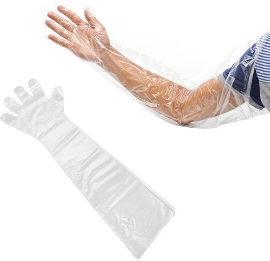 Manopole per uso temporaneo con maniche lunghe - Manopole trasparenti - Pelle di plastica morbida - Manopole per veterinari - Antiscivolo - Resistenti allo shock - Manopole per animali