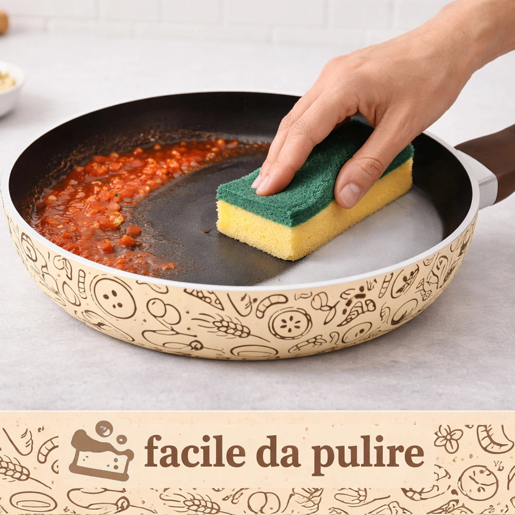 Set 3 Padelle Pastella 20-24-28 cm Antiaderente Manico Soft Touch Made in Italy Beige