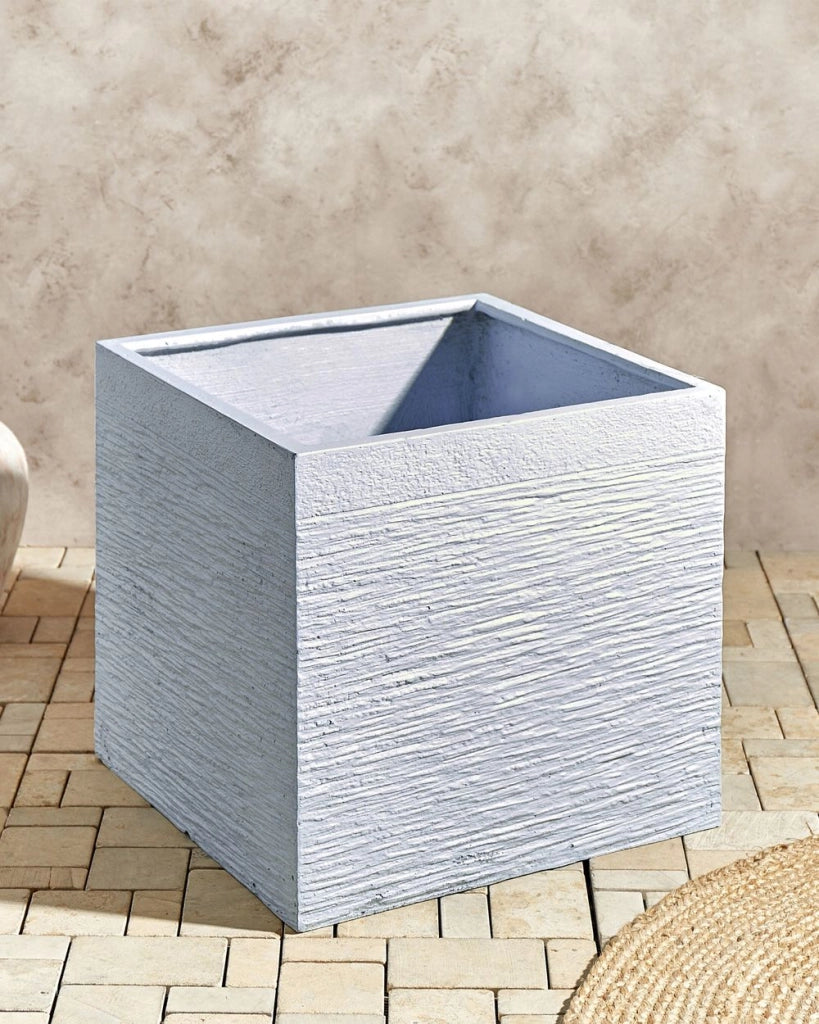 Vaso per piante fioriera in fibra bianco solida quadrata 50 x 48 cm resistente ai raggi UV