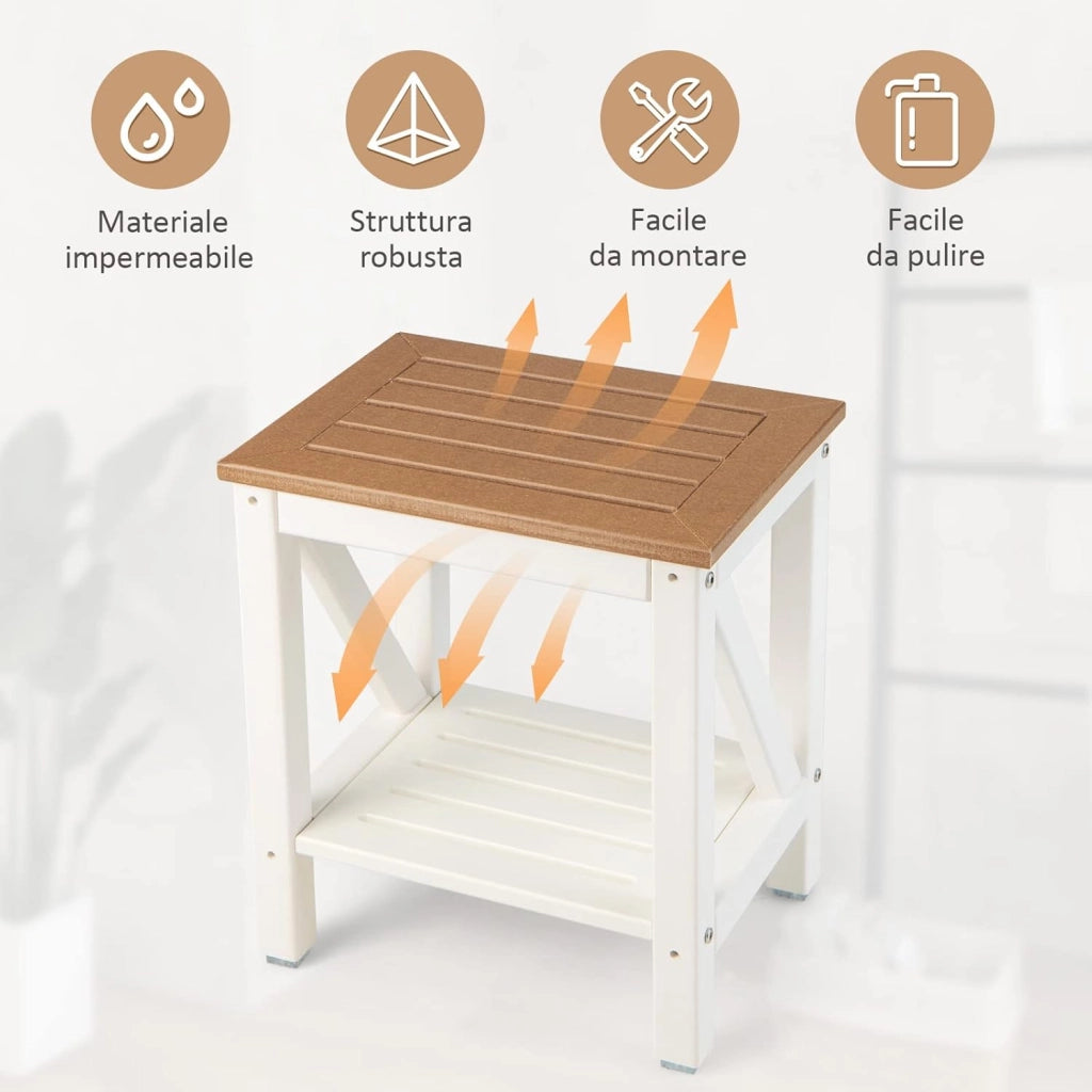 Sgabello da Doccia a 2 Livelli, Panca da Bagno Impermeabile con Piedini Antiscivoli, Design a Stecche, Sgabello Versatile con Carico 150 kg, 43 x 32 x 47 cm (Stile 2)