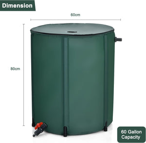 Serbatoio Pieghevole per Acqua Piovana, 225 Litri, Sistema Raccoglimento Acqua Piovana Portatile Con Tappo Filtro Valvola di Straripamento Valvola a Rete, Verde scuro