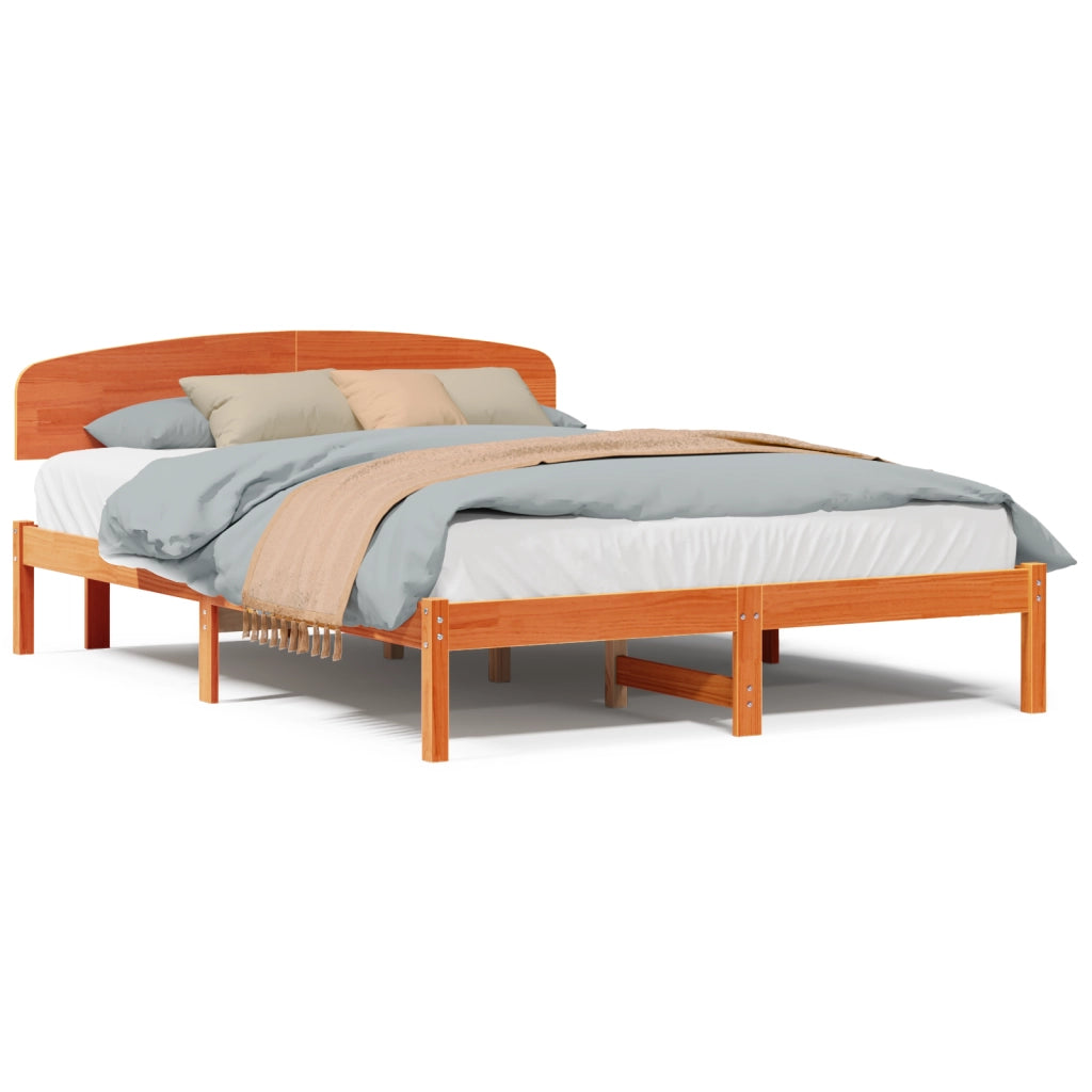 Struttura Letto con Testiera Marrone Cerato 160x200 cm Legno Massello di Pino