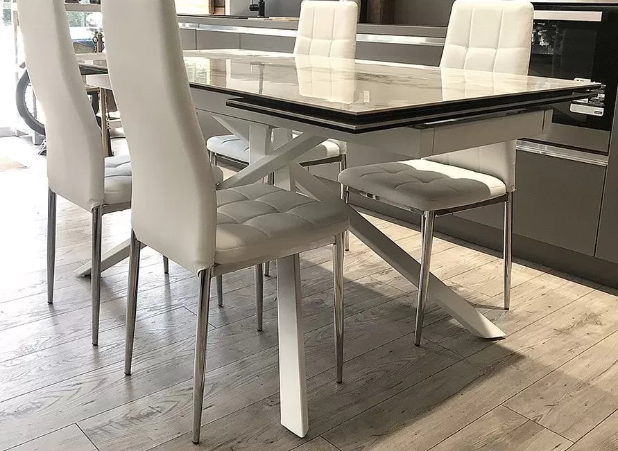 Tavolo big table piano vetro ceramica effetto marmo bianco misura l.160 p.90 h.76(aperto 240 cm)