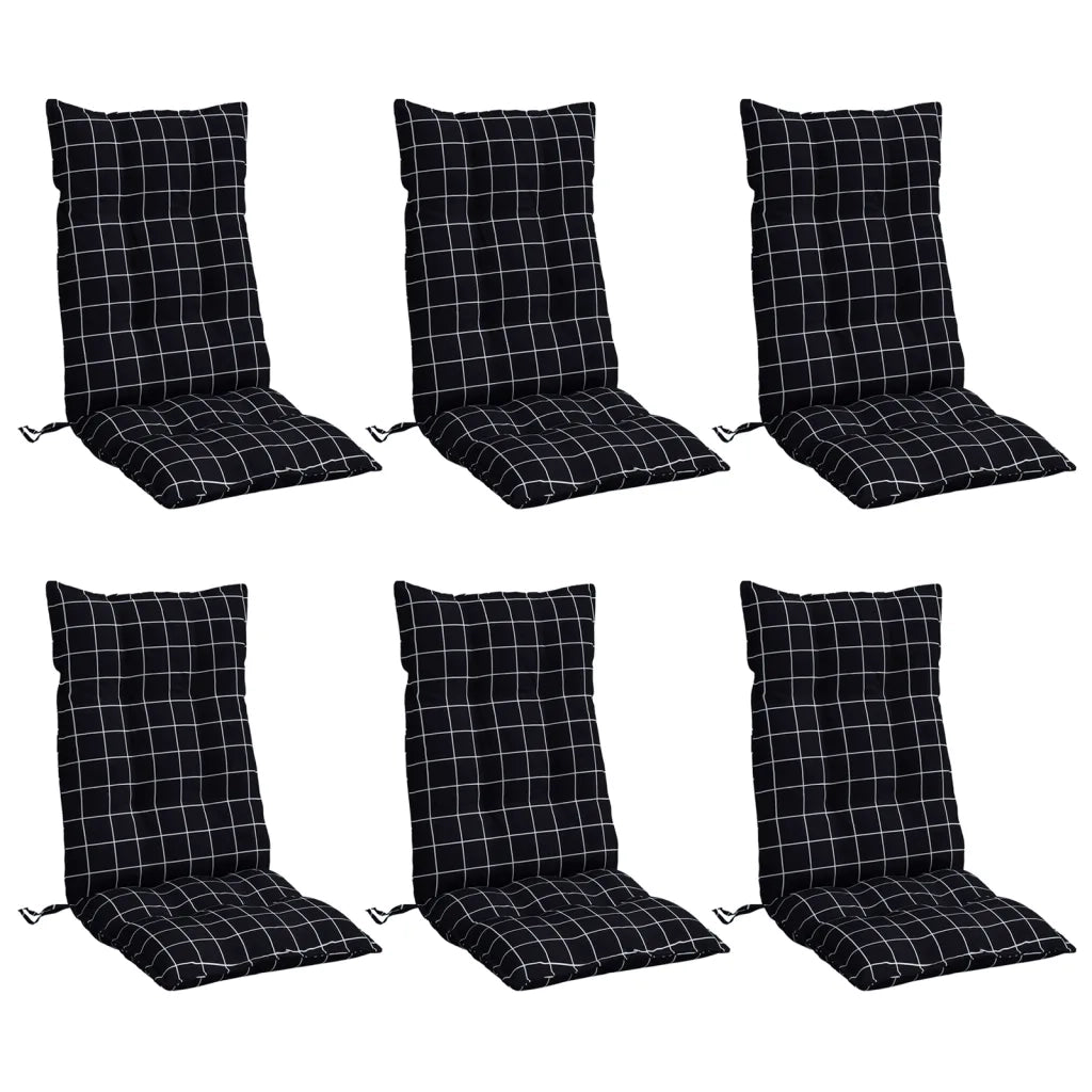 Cuscini Sedia Schienale Alto 6 pz Quadri Nero Tessuto Oxford 377652