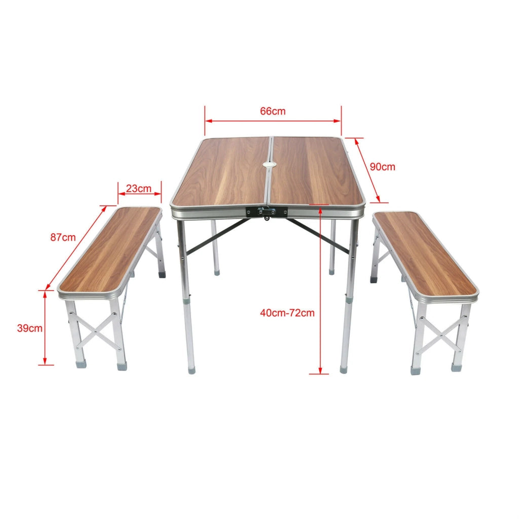 Tavolo valigia pieghevole in alluminio 2 panche tavolo da campeggio finitura 90 cm in legno barbecue party 16_0002497