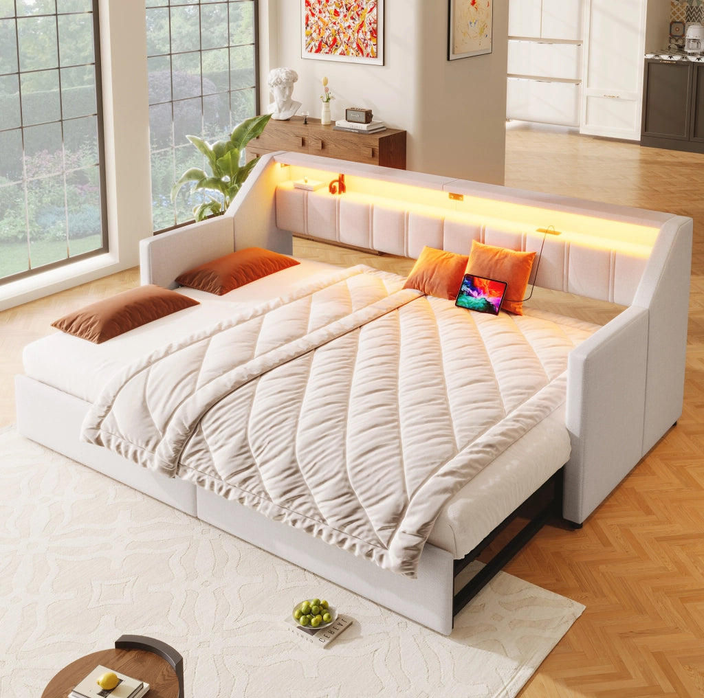 Letto singolo estraibile 90x200 cm con LED, USB e Type-C