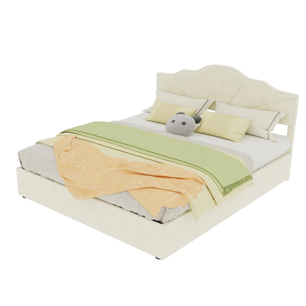 Letto Contenitore Imbottito ¨C MINIMAL ¨C Velluto Beige 160x200 con Idraulico
