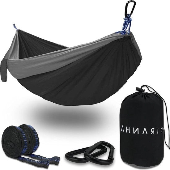 Hangmat all'aperto per 2 persone - 300 kg di capacità di carico - hangmat doppia con set di fissaggio - hangmat di nylon per campeggio - 290 x 140 cm
