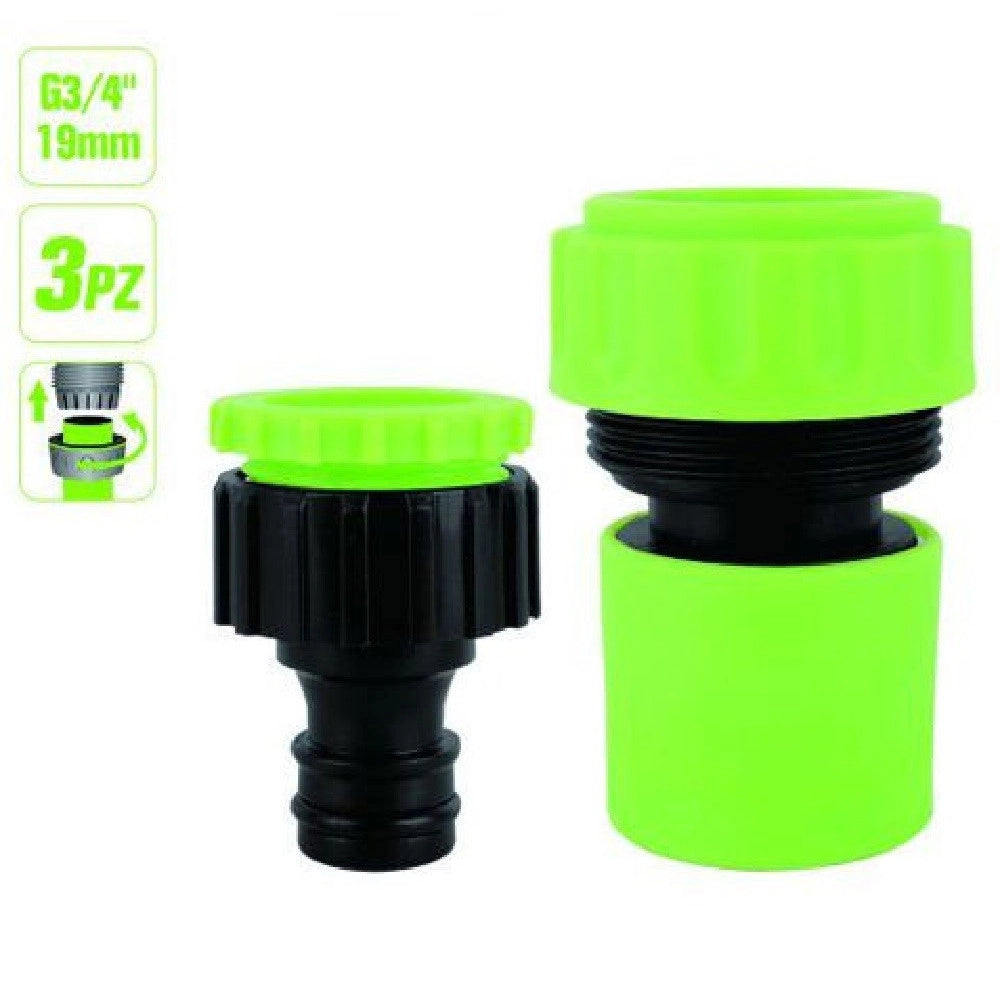 Trade Shop - Set 3pz Raccordo Giunzione Connettore Rapido Adattatore 3/4" Tubo Giardino 97768 -