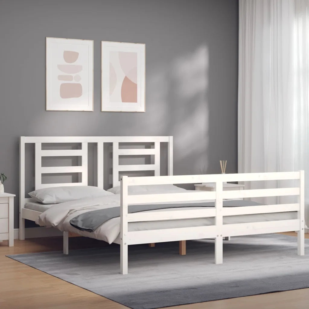 Giroletto con Testiera-Struttura Letto con testiera Bianco 160x200 cm Legno Massello 774600