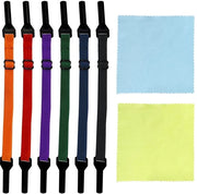 6 cinture occhiali elastiche - cinture occhiali regolabili - antiscivolo - accessori occhiali - uomo donna bambino - 2 tovagliolini di pulizia - 6 colori: arancione rosso blu scuro viola cintura occhiale