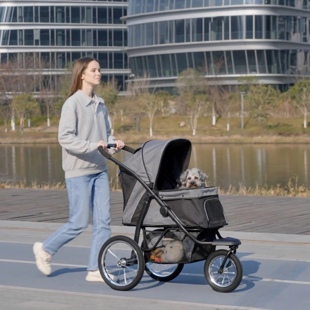 Carrello Cane Pieghevole con Protezione Sole ¨C zephmum ¨C Grigio 111x58x107 cm