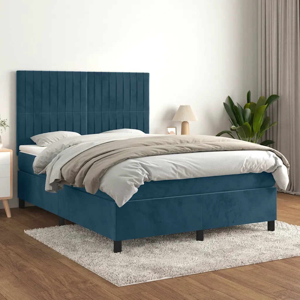 Giroletto a Molle con Materasso Blu Scuro 140x190 cm in Vellutocod mxl 99829