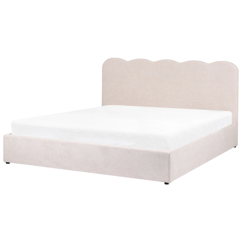 Letto in tessuto beige chiaro 180 x 200 cm contenitore elevabile con testiera e rete a doghe