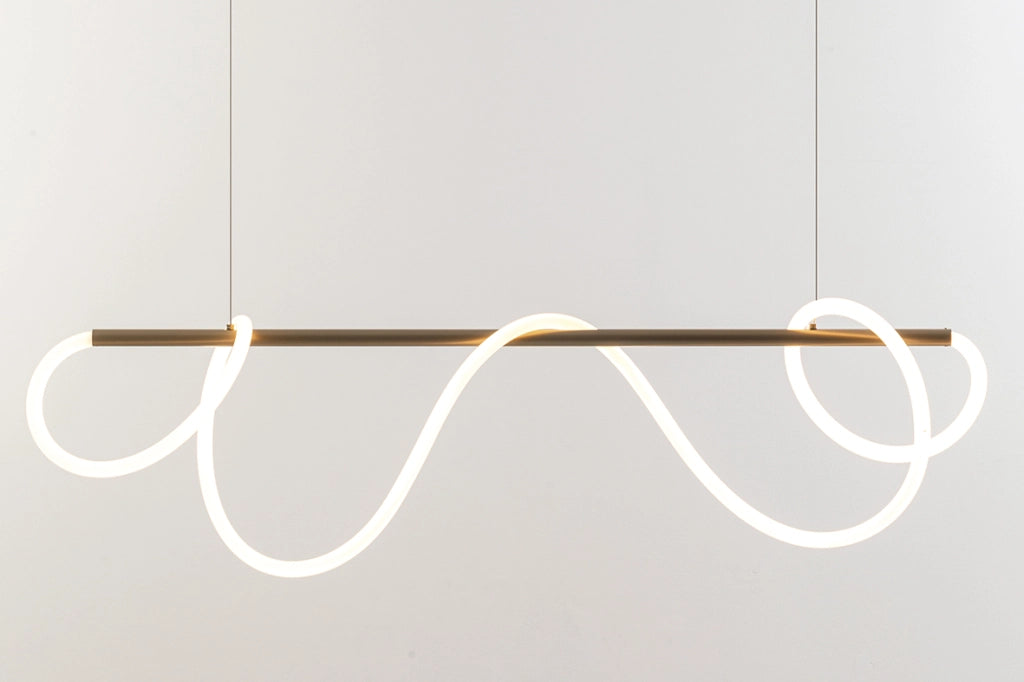STRING Piantana LED da Terra 50W 3000K Colore Oro Satinato - Design Moderno a 360 Gradi per Interni - Lampada in Metallo e Silicone - Rossini