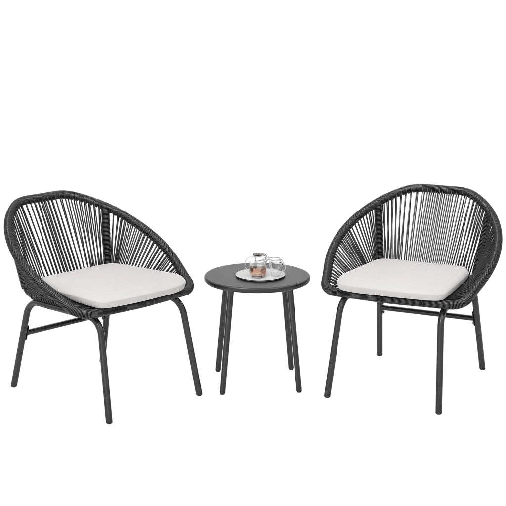 Set divano da giardino 2 posti con cuscini ¨C Zephmum ¨C Poly rattan grigio, acciaio
