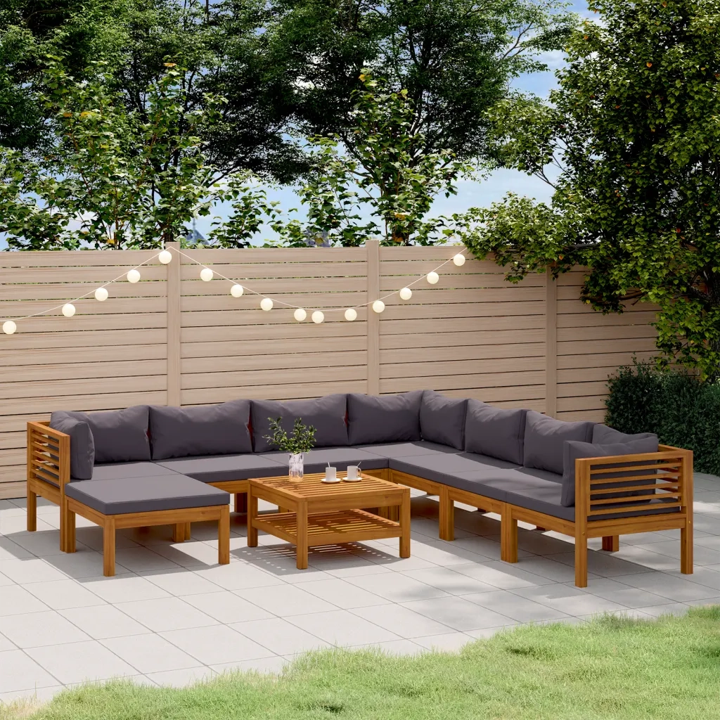 Set Divani da Giardino 9 pz con Cuscini in Massello di Acacia 3086913