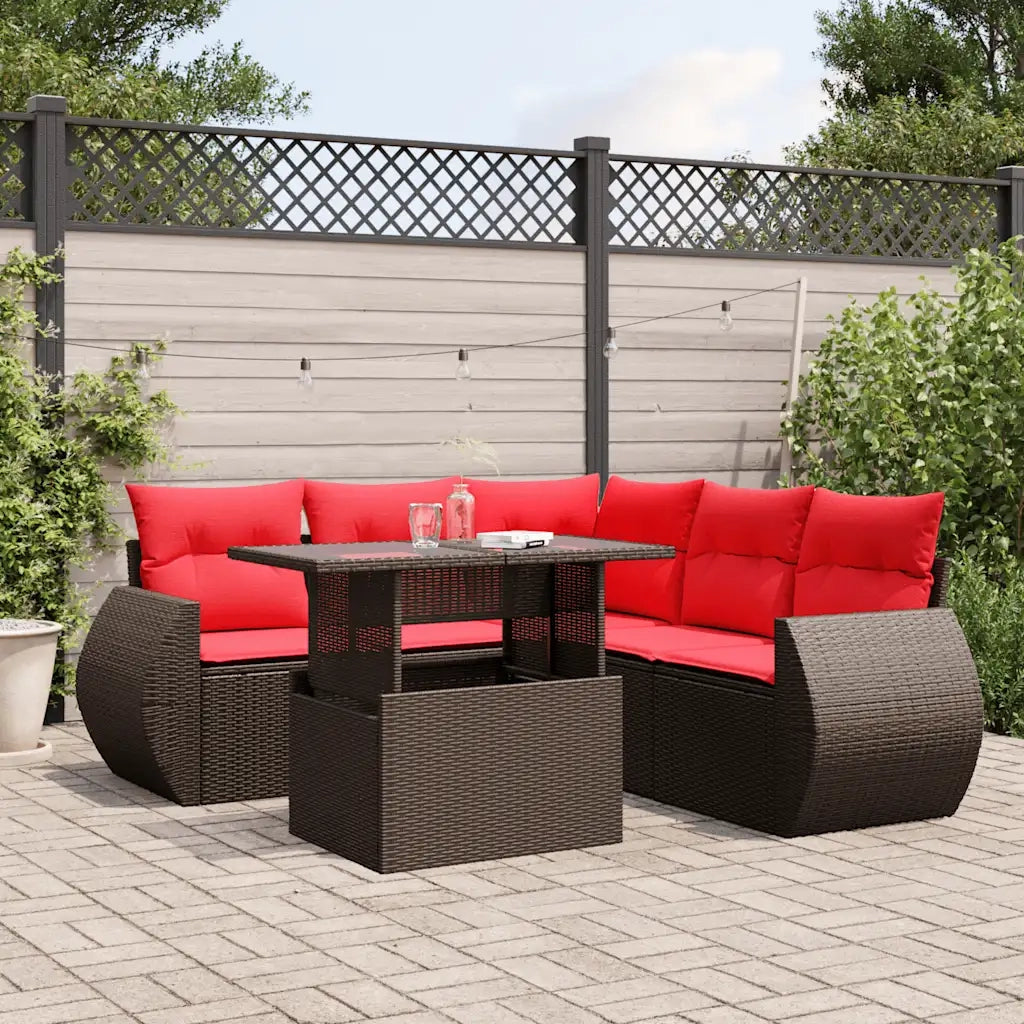 Set Divani da Giardino 6 pz con Cuscini Marrone in Polyrattan 3268534