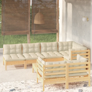 Set Divani da Giardino 8 pz con Cuscini Crema in Massello di Pino cod mxl 48064