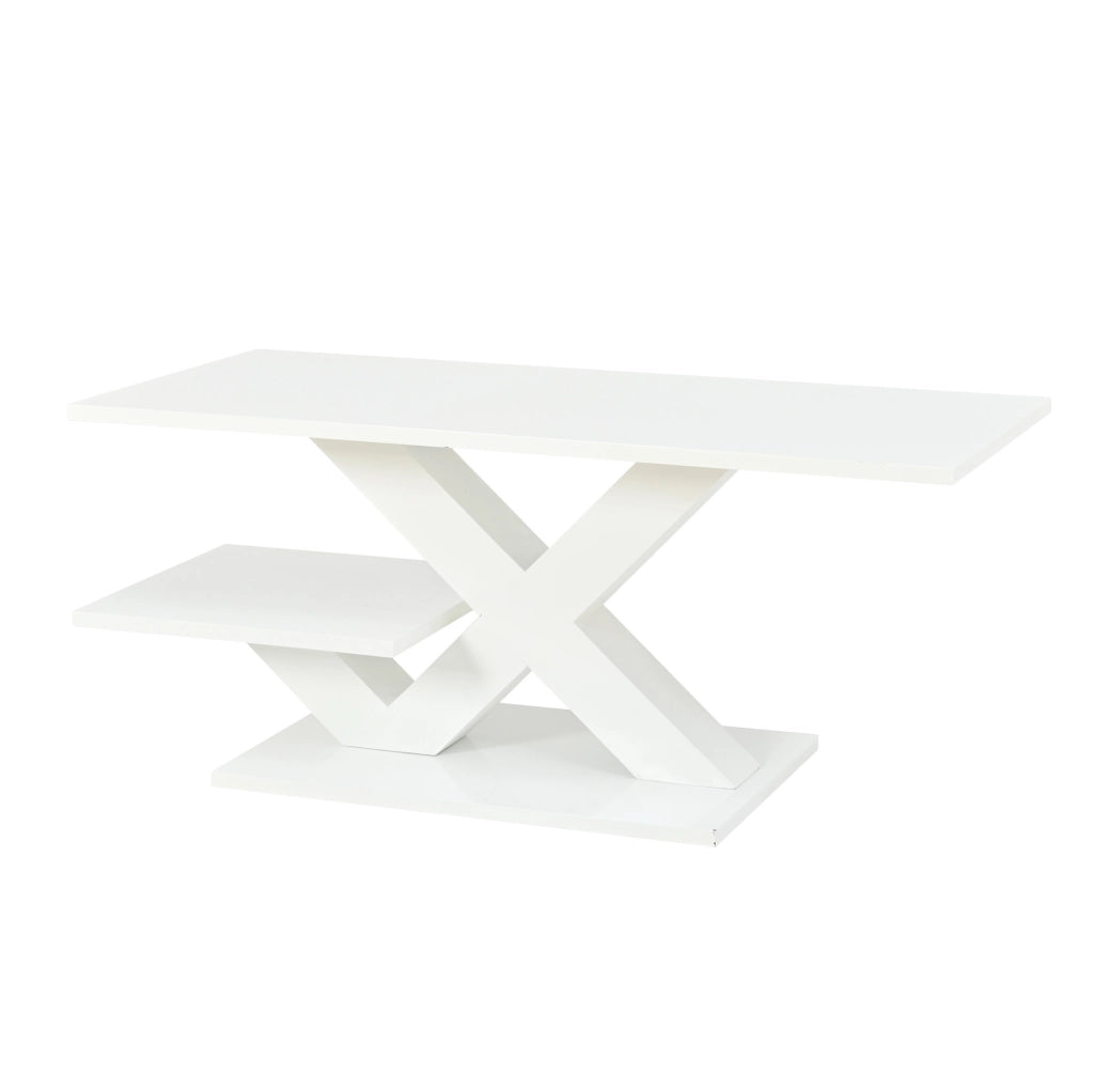 Tavolino da caffè 100x48x45 cm con doppio piano in MDF bianco