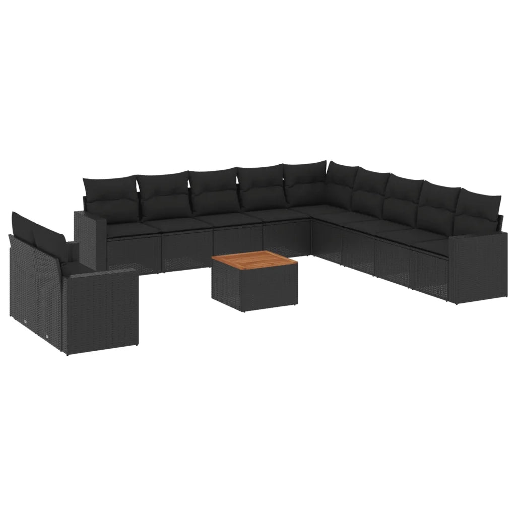 Set Divani da Giardino 12 pz con Cuscini Nero in Polyrattan 3224200