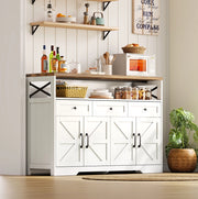 Buffet 140x35x95 cm con 3 cassetti; 2 ante e vano aperto; MDF bianco e marrone