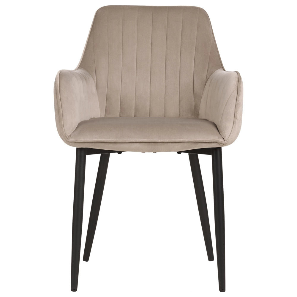 Set di 2 sedie da pranzo Braccioli in velluto tortora Gambe in metallo Nero Retro Glam