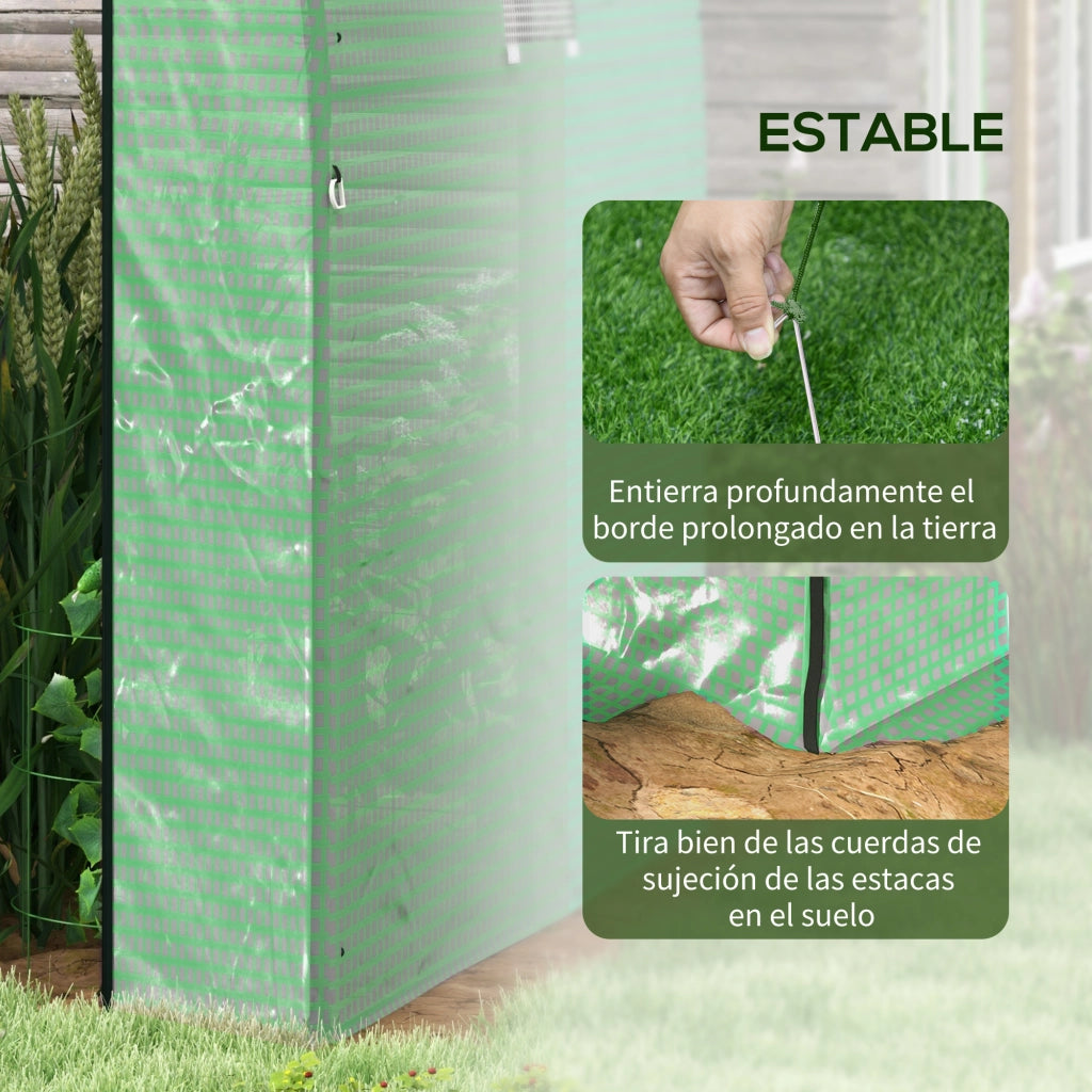 Serra Tunnel con 2 Porte a Rullo 2 Finestre in Rete e Struttura in Acciaio Copertura PE 135g/m2 Anti-UV Verde ¨C zephmum ¨C Verde Acciaio