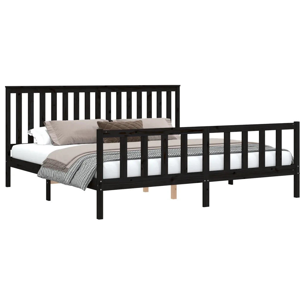 Letto matrimoniale | Letto per adulti | Giroletto con Testiera Nero 200x200 cm Legno Massello di Pino
