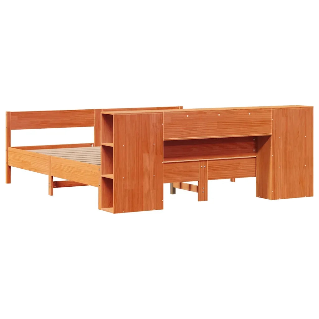 Letto matrimoniale | Letto per adulti | Letto Libreria senza Materasso Marrone Cera 200x200 cm in Pino
