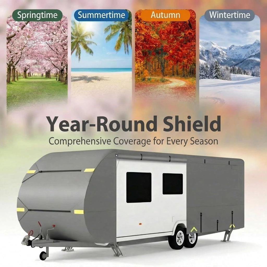 Copertura di Protezione per Camper, Telo Copri Caravan in Tessuto a 5 Strati, Cover Roulotte, Traspirante, Resistente a Vento, Acqua e Sole, con Borsa Trasporto (620 x 267 x 274cm)