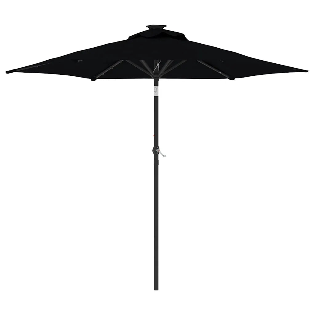 Ombrellone Giardino con LED-Ombrello da Balcone Palo Acciaio Nero 225x225x212 cm