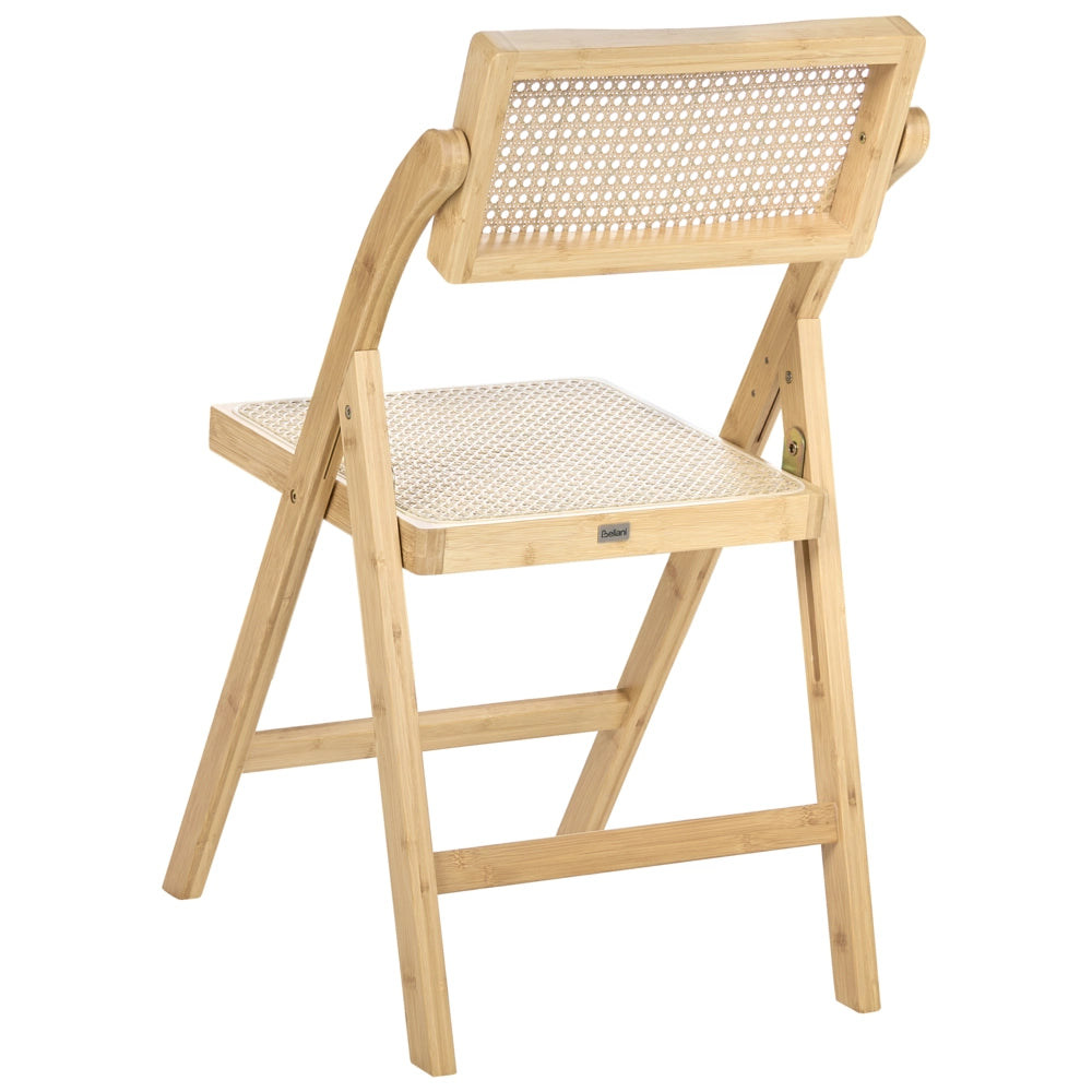 Set di 2 sedie da pranzo in bambù marrone chiaro e rattan sintetico pieghevoli stile boho per cucina e sala da pranzo