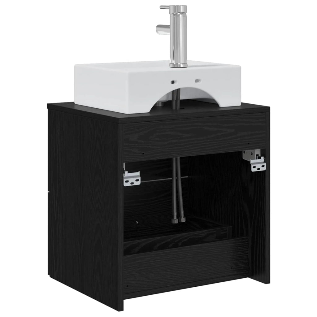 Mobile Lavabo da Parete Rovere Nero 49,5 x 41 x 62,5 cm 890279