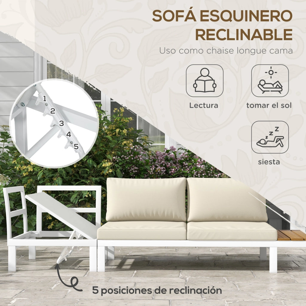 Set Divano Esterno 2 Pezzi Angolare con Cuscini ¨C Zephmum ¨C Crema