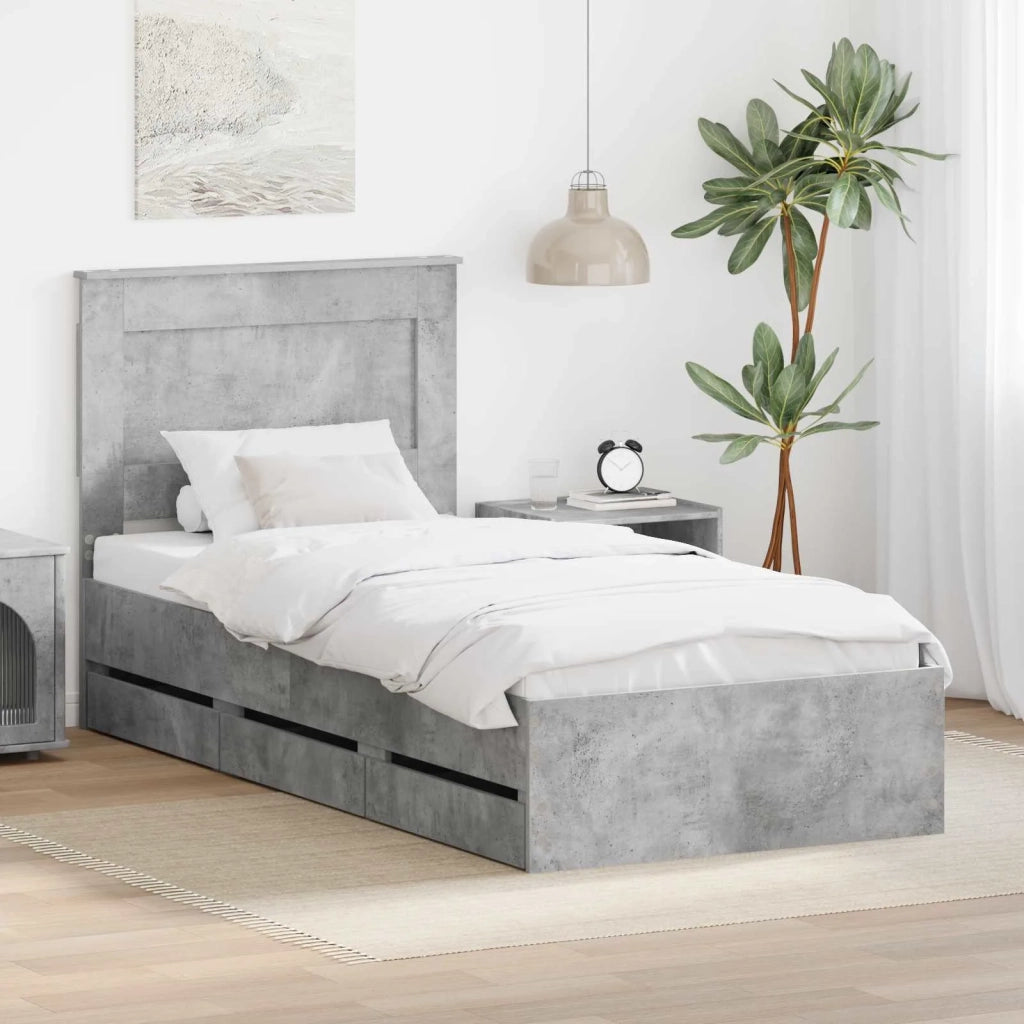 Struttura del letto con cassetto Grigio cemento 90 x 190 cm